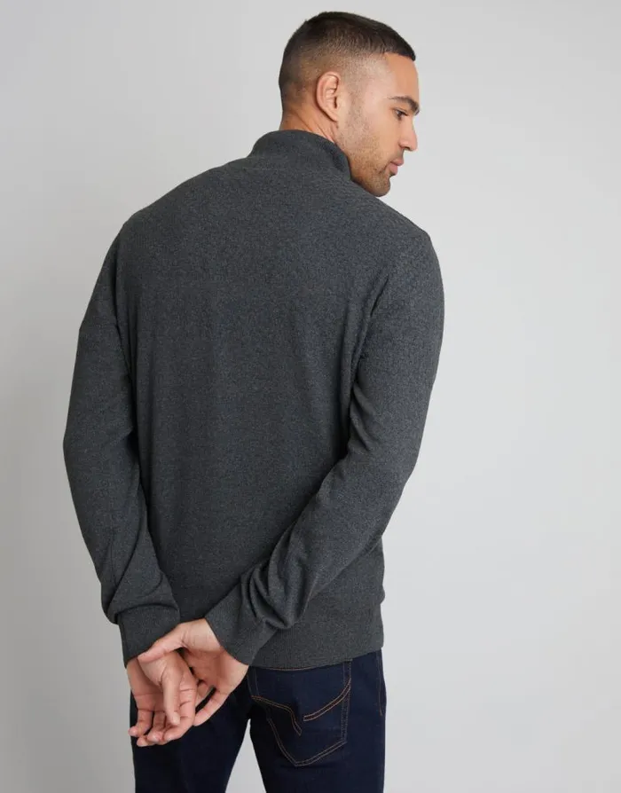 Men Charcoal Basket Stitch Detail Knitted Quarter Zip Jumper Threadbare Jumpers Men Charcoal Basket Stitch Detail Knitted Quarter Zip Jumper Threadbare Jumpers