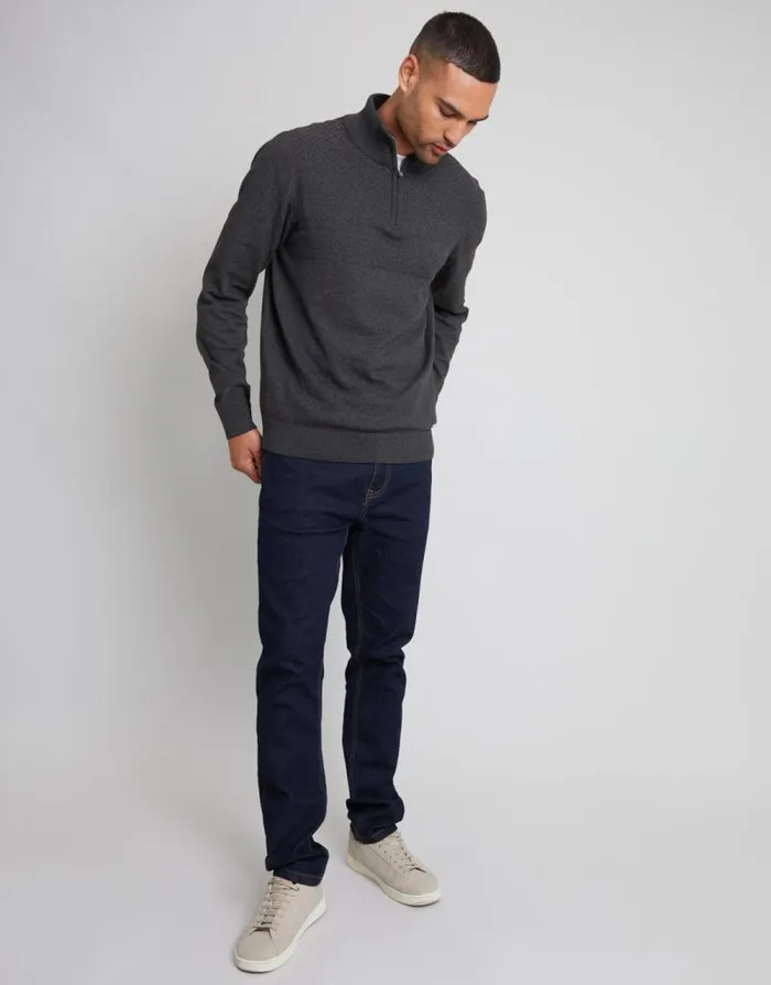Men Charcoal Basket Stitch Detail Knitted Quarter Zip Jumper Threadbare Jumpers Men Charcoal Basket Stitch Detail Knitted Quarter Zip Jumper Threadbare Jumpers