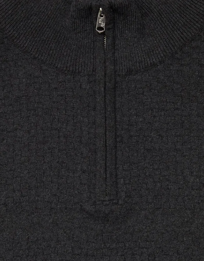 Men Charcoal Basket Stitch Detail Knitted Quarter Zip Jumper Threadbare Jumpers Men Charcoal Basket Stitch Detail Knitted Quarter Zip Jumper Threadbare Jumpers