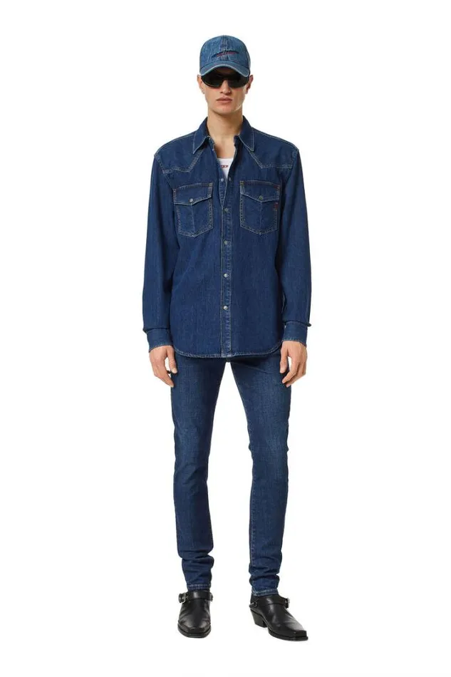 Men DOcean Western Shirt Dark Blue Diesel Shirts