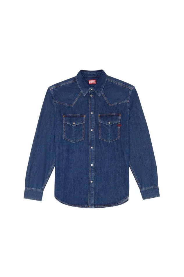 Men DOcean Western Shirt Dark Blue Diesel Shirts