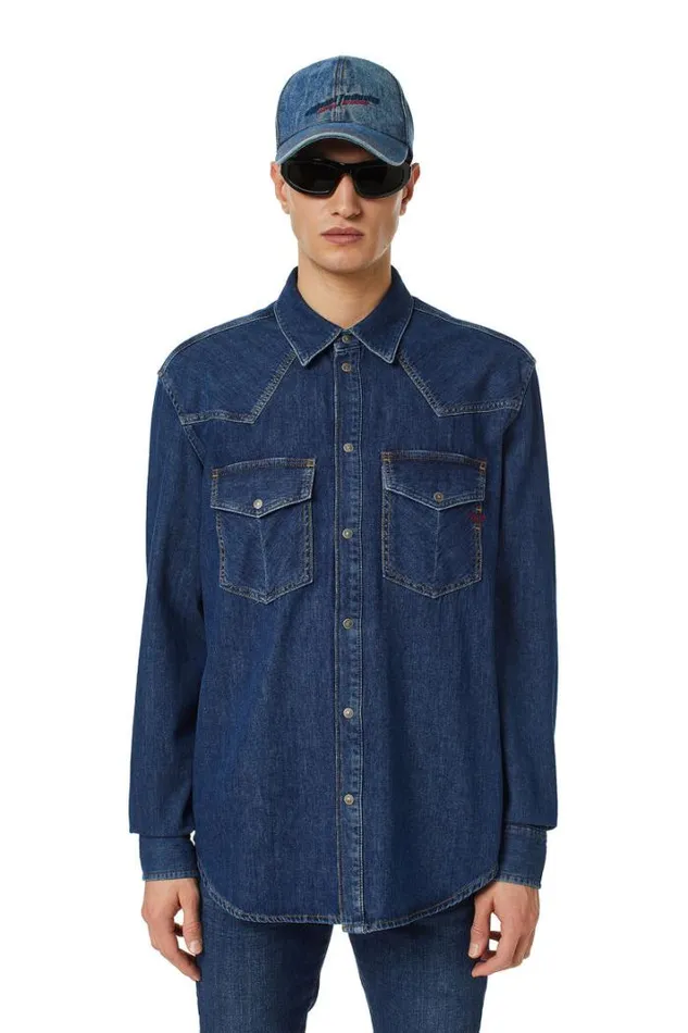 Men DOcean Western Shirt Dark Blue Diesel Shirts