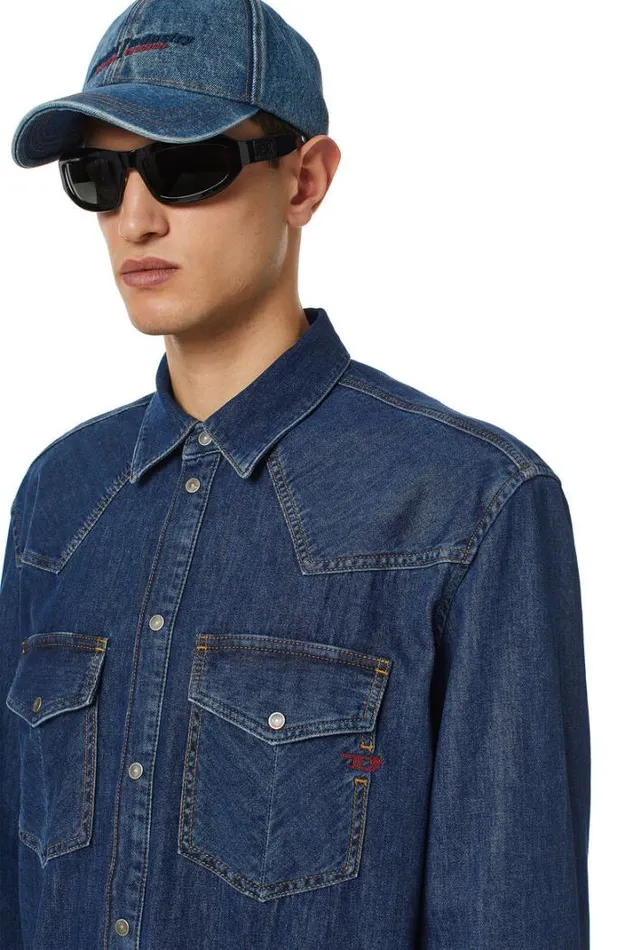 Men DOcean Western Shirt Dark Blue Diesel Shirts