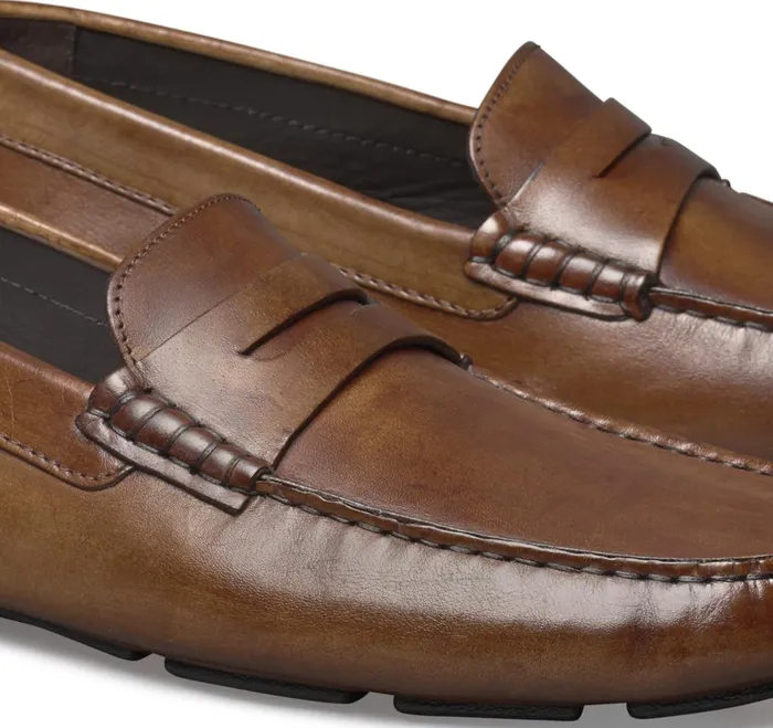 Men Dayton Penny Loafer Brown Italian Calfskin JohnstonandMurphy SlipOns and Loafers