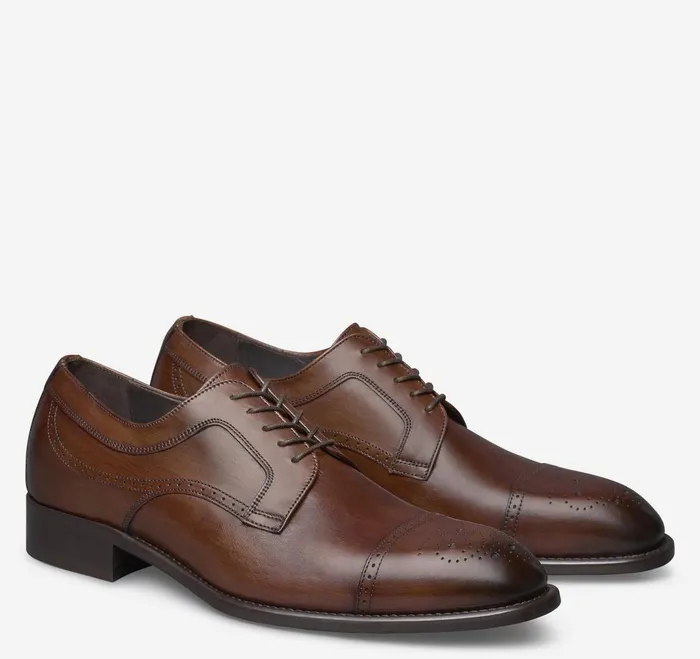 Men Ellsworth Cap Toe Brown Italian Calfskin JohnstonandMurphy LaceUps
