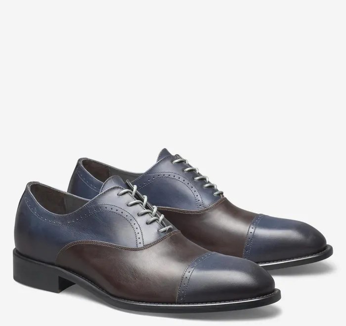 Men Ellsworth Cap Toe Navybrown Italian Calfskin JohnstonandMurphy LaceUps