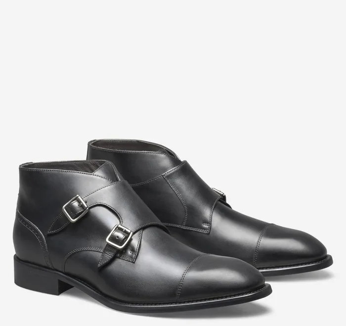 Men Ellsworth Double Buckle Boot Black Italian Calfskin JohnstonandMurphy SlipOns and Loafers