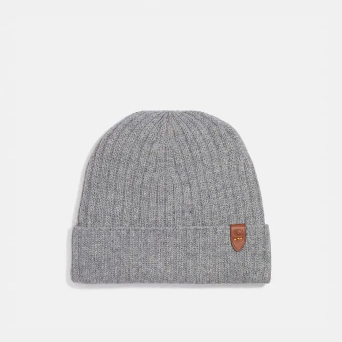 Men Hats Scarves and Gloves Coach Cashmere Beanie Heather Grey