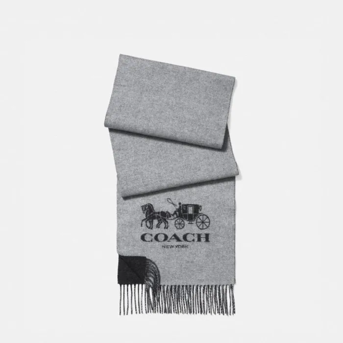 Men Hats Scarves and Gloves Coach Signature Cashmere Scarf Charcoalgrey