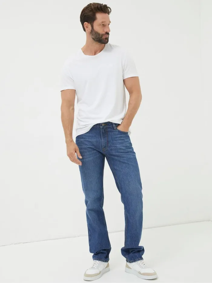 Men Jeans Fat Face Light Blue Straight Fit Jeans