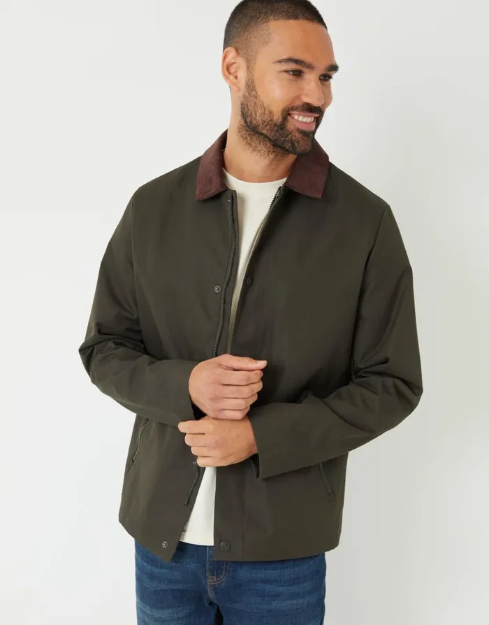 Men Khaki Showerproof Corduroy Collar Jacket Threadbare Jackets