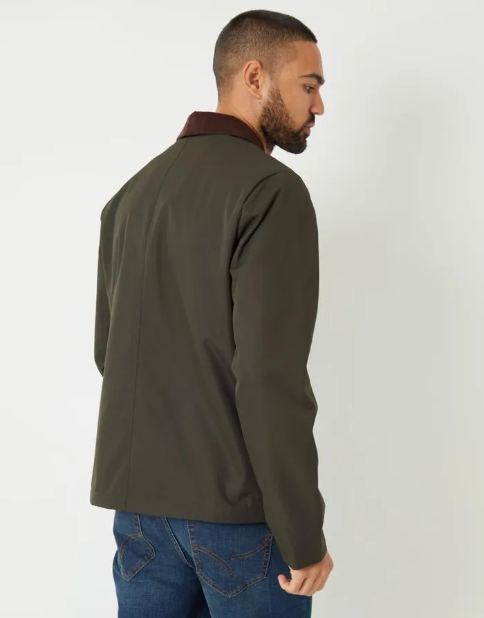 Men Khaki Showerproof Corduroy Collar Jacket Threadbare Jackets Men Khaki Showerproof Corduroy Collar Jacket Threadbare Jackets
