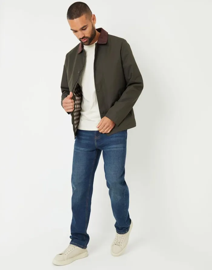 Men Khaki Showerproof Corduroy Collar Jacket Threadbare Jackets Men Khaki Showerproof Corduroy Collar Jacket Threadbare Jackets