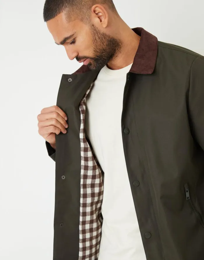 Men Khaki Showerproof Corduroy Collar Jacket Threadbare Jackets Men Khaki Showerproof Corduroy Collar Jacket Threadbare Jackets