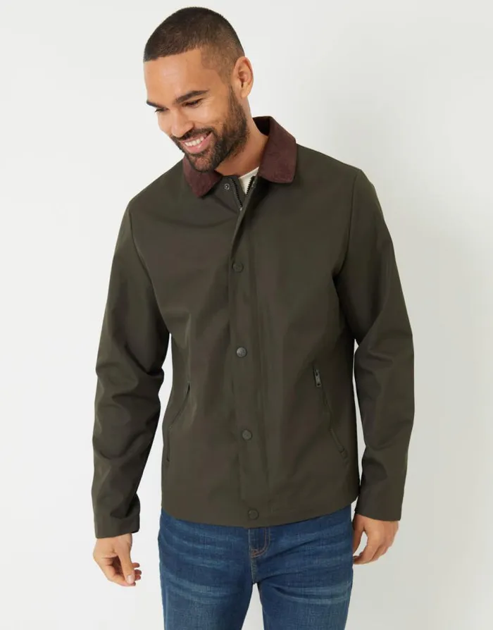 Men Khaki Showerproof Corduroy Collar Jacket Threadbare Jackets Men Khaki Showerproof Corduroy Collar Jacket Threadbare Jackets