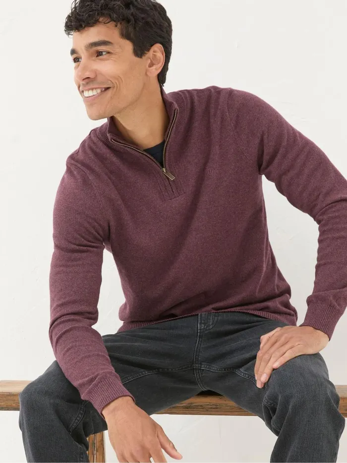 Men Knitwear Fat Face Rye Burgundy Red HalfNeck