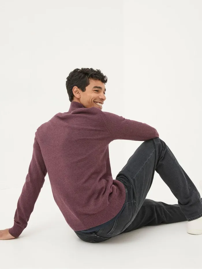 Men Knitwear Fat Face Rye Burgundy Red HalfNeck