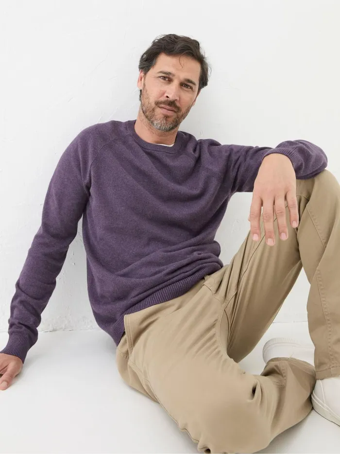 Men Knitwear Fat Face Rye Purple Cotton Cashmere Crew Neck Jumper