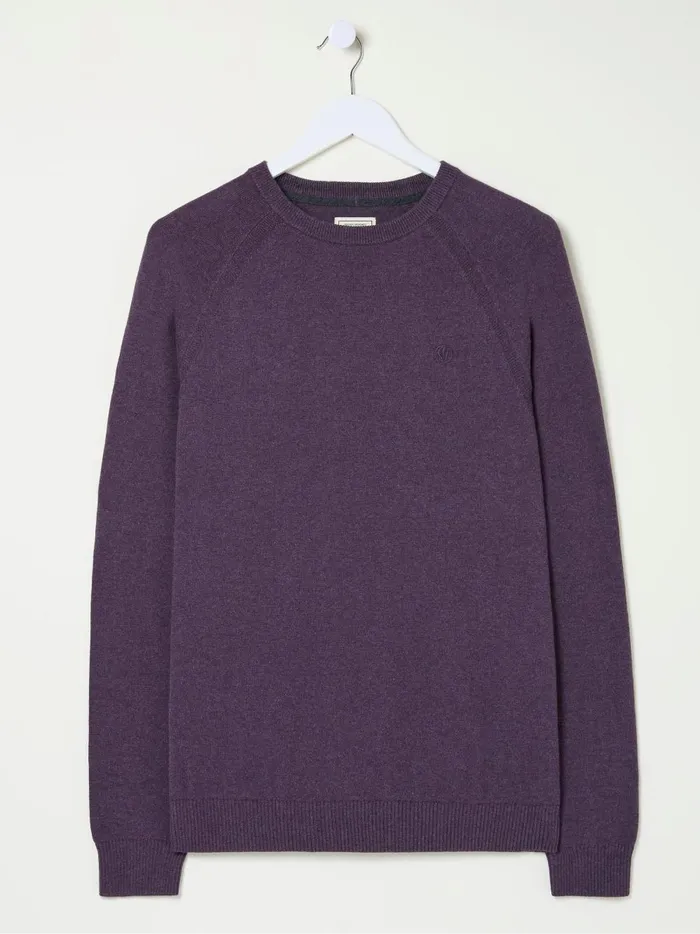 Men Knitwear Fat Face Rye Purple Cotton Cashmere Crew Neck Jumper