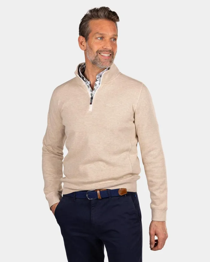Men Knitwear NZA New Zealand Auckland Beige Half Zip Sweat 8211 Oat Sand