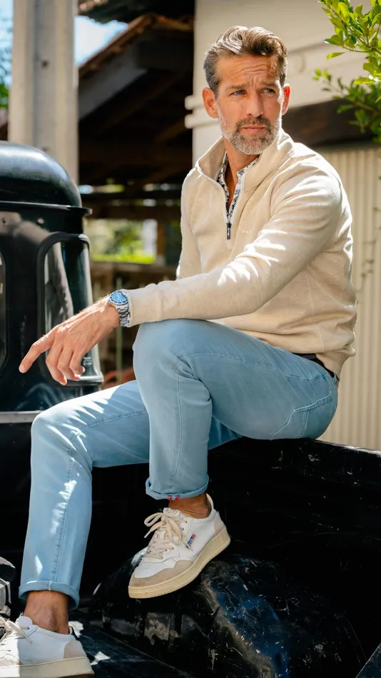 Men Knitwear NZA New Zealand Auckland Beige Half Zip Sweat 8211 Oat Sand
