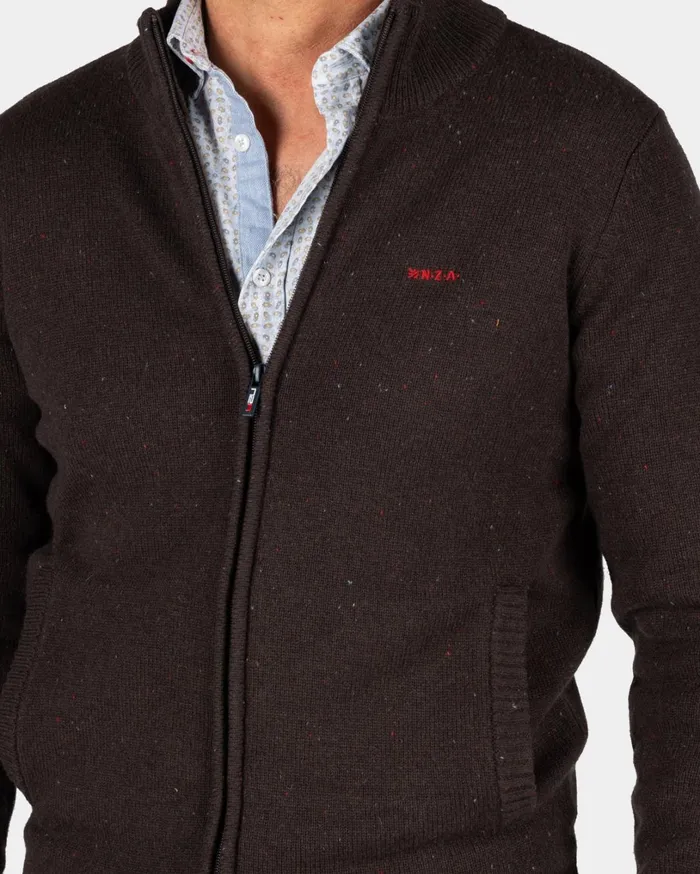 Men Knitwear NZA New Zealand Auckland Dark Brown Wool Cardigan 8211 Mud