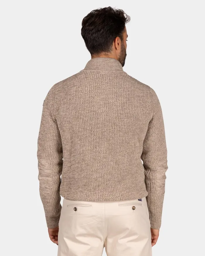 Men Knitwear NZA New Zealand Auckland Mottled Brown HalfZip Sweater 8211 Chestnut