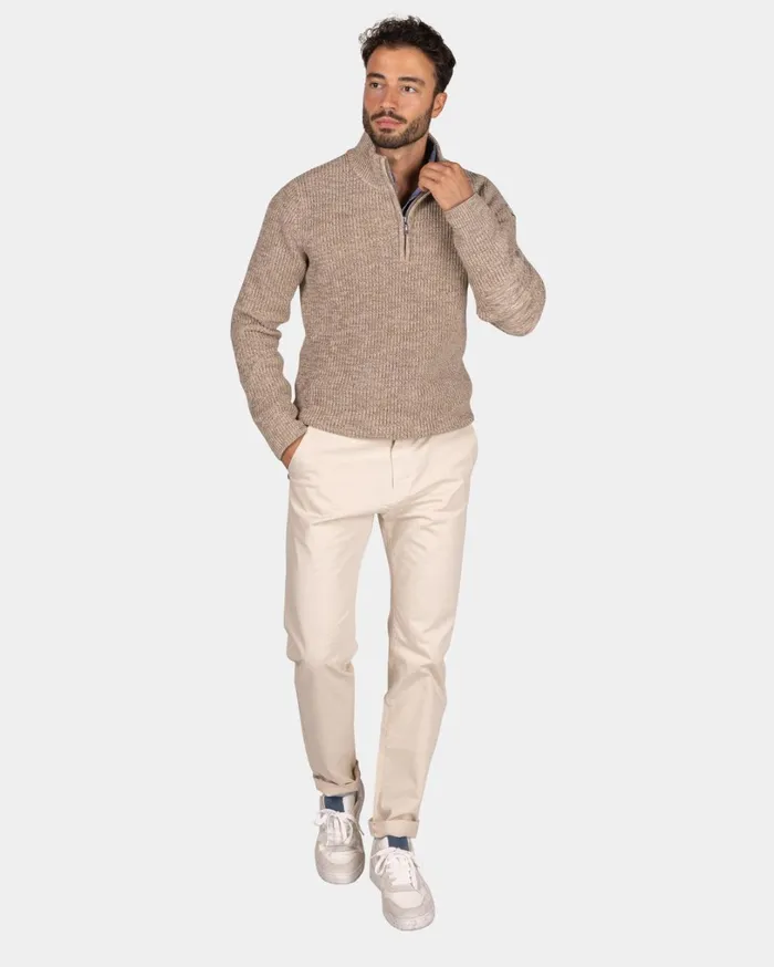 Men Knitwear NZA New Zealand Auckland Mottled Brown HalfZip Sweater 8211 Chestnut