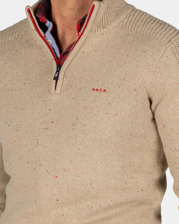 Men Knitwear NZA New Zealand Auckland SandColored Pullover With HalfZip 8211 Shimmering Sand Men Knitwear NZA New Zealand Auckland SandColored Pullover With HalfZip 8211 Shimmering Sand