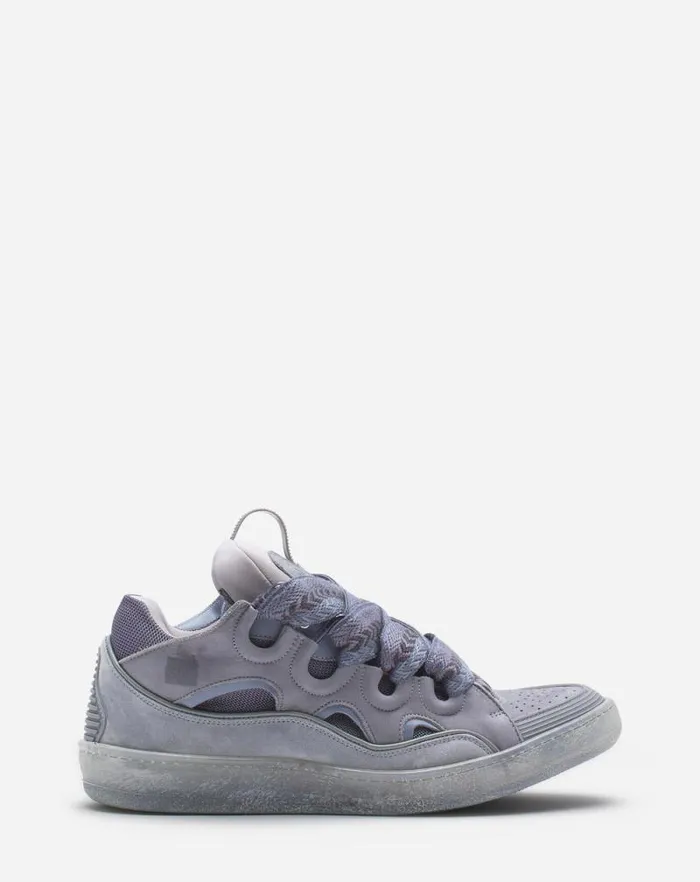 Men Lanvin Curb Leather Curb Sneakers Light Grey