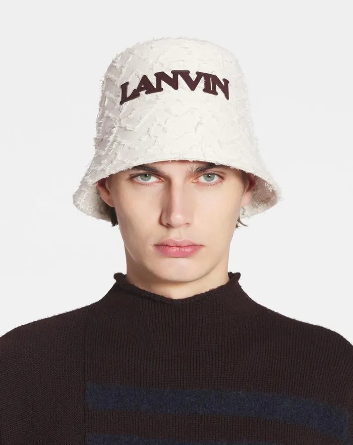 Men Lanvin Hats Herringbone Motif Lanvin Bucket Hat Light Beigeburgundy Men Lanvin Hats Herringbone Motif Lanvin Bucket Hat Light Beigeburgundy