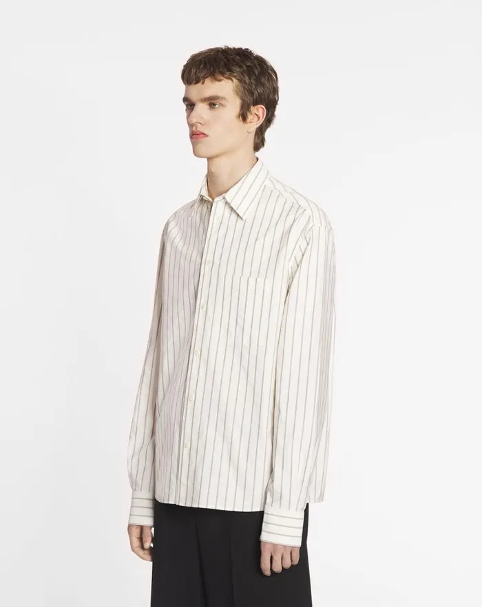Men Lanvin Shirts Straight Striped Shirt Whitemahogany Men Lanvin Shirts Straight Striped Shirt Whitemahogany