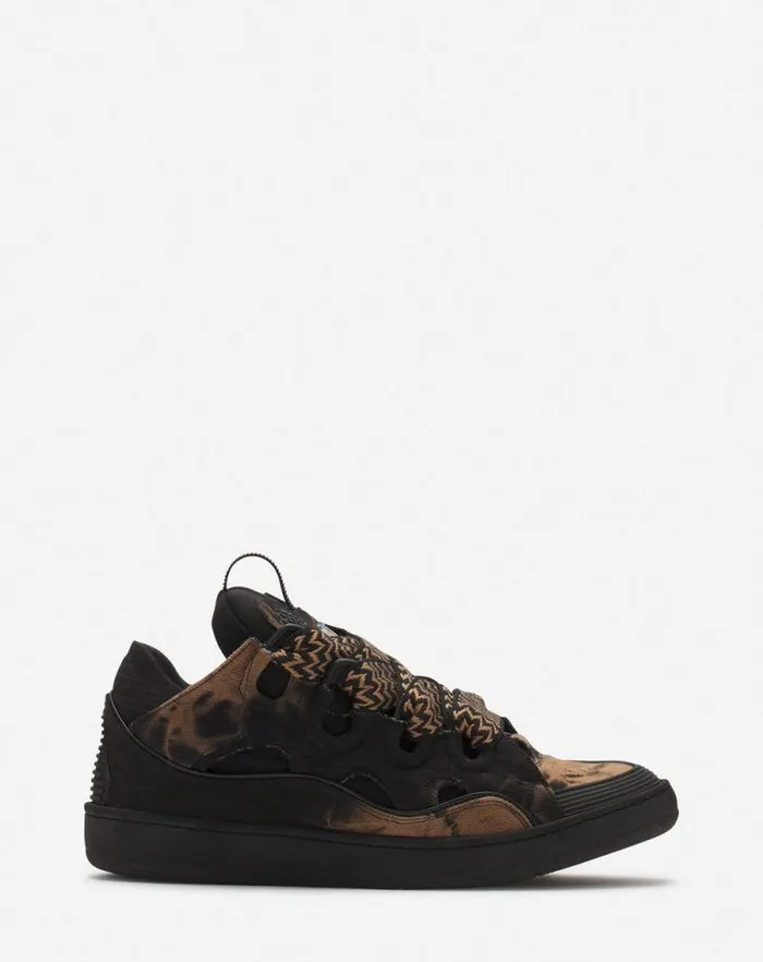 Men Lanvin Sneakers Curb Washed Denim Sneakers Blackbeige