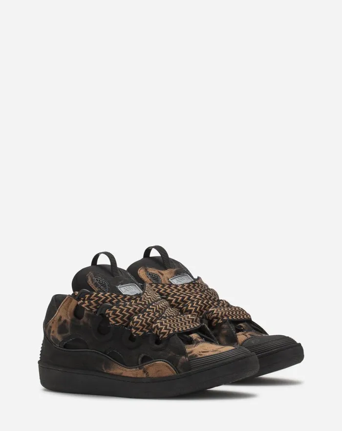 Men Lanvin Sneakers Curb Washed Denim Sneakers Blackbeige Men Lanvin Sneakers Curb Washed Denim Sneakers Blackbeige