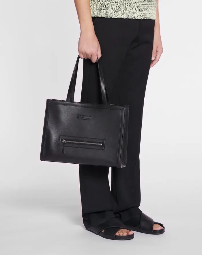Men Lanvin Tote Bags Tenor Leather Tote Bag Black Men Lanvin Tote Bags Tenor Leather Tote Bag Black