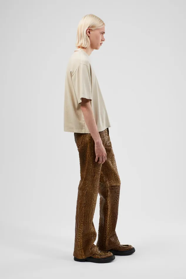 Men Leather Pants Brown Leather Trousers Camper TrousersandShorts