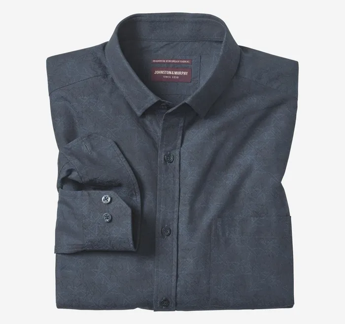 Men LongSleeve Jacquard Shirt Navy Airplane JohnstonandMurphy Shirts