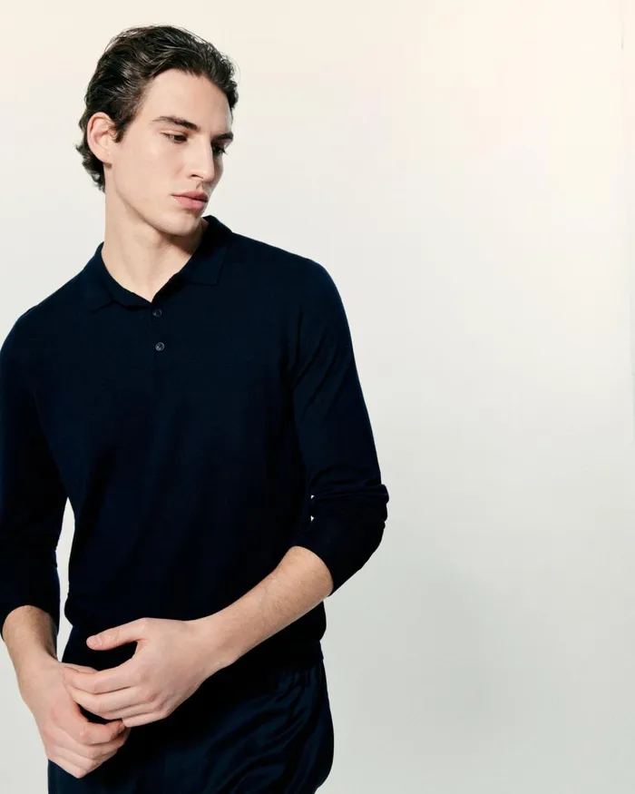 Men Merino Wool Sweaters From Future Plain Polo Neck Sweater Navy