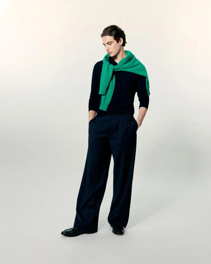 Men Merino Wool Sweaters From Future Plain Polo Neck Sweater Navy