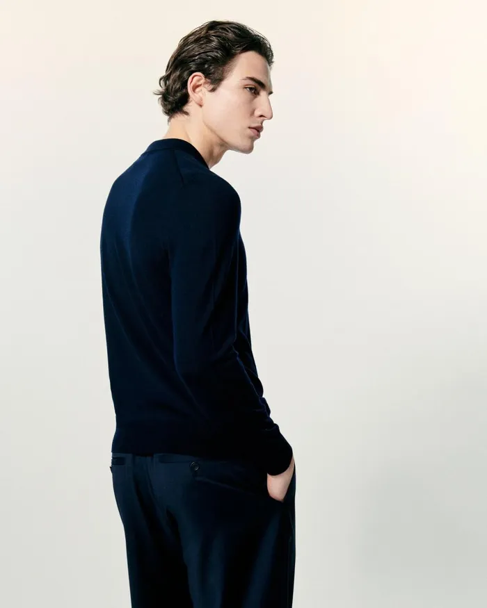 Men Merino Wool Sweaters From Future Plain Polo Neck Sweater Navy
