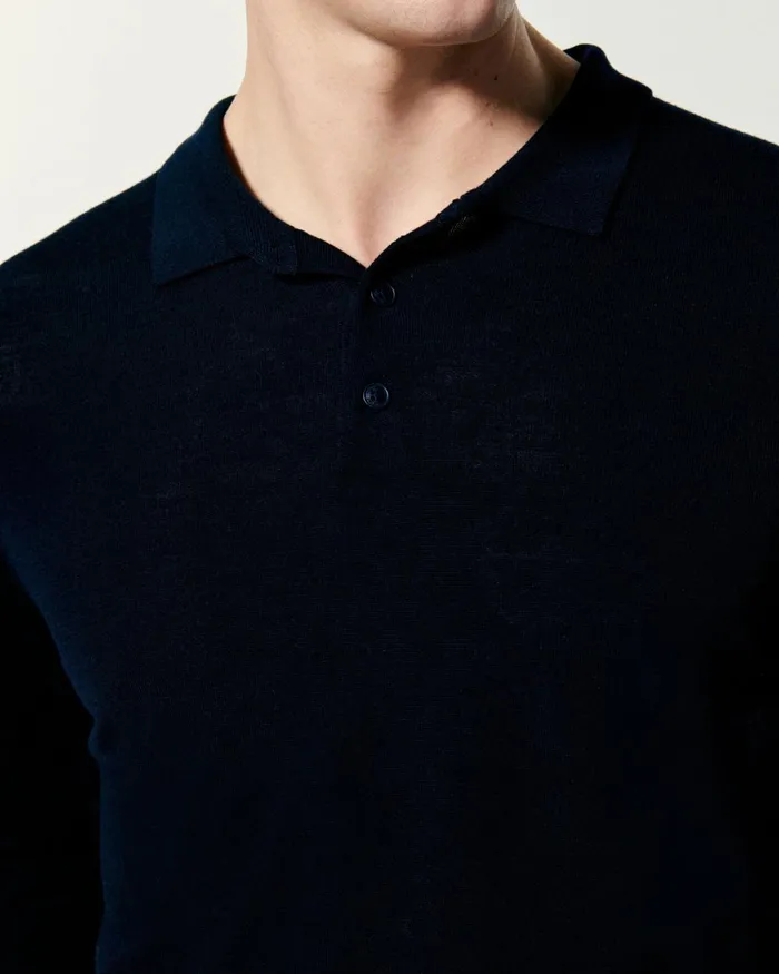 Men Merino Wool Sweaters From Future Plain Polo Neck Sweater Navy