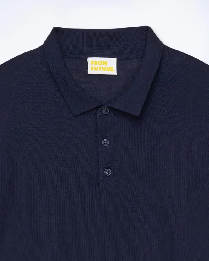 Men Merino Wool Sweaters From Future Plain Polo Neck Sweater Navy