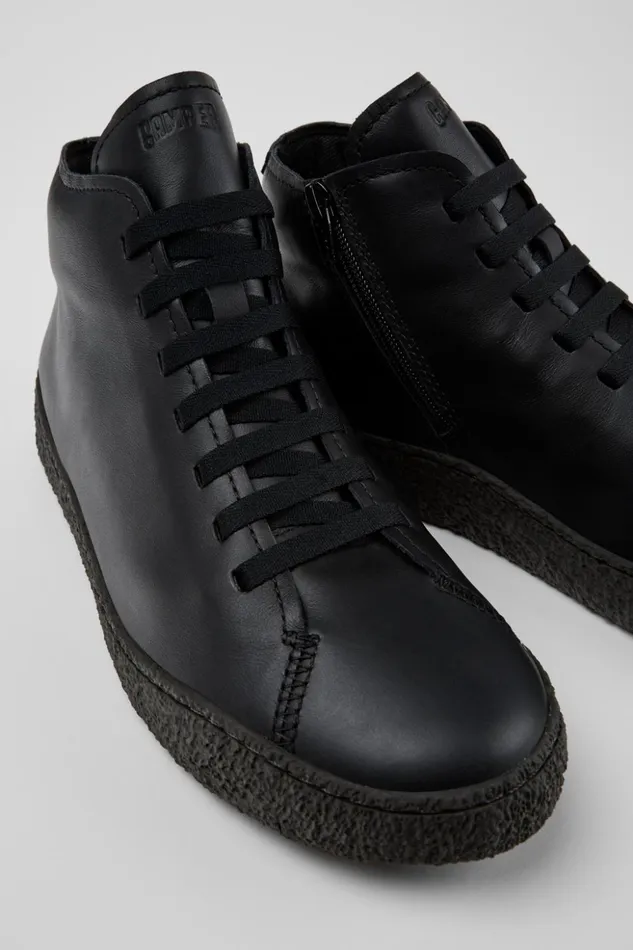 Men Peu Terreno Black Leather Desert Boot Camper Ankle Boots