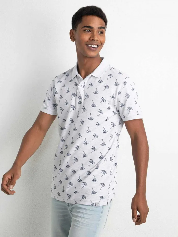 Men Polo Shirts Petrol Industries Palm Tree Polo Shirt Silver Grey Melee