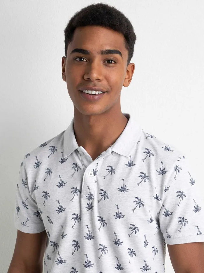 Men Polo Shirts Petrol Industries Palm Tree Polo Shirt Silver Grey Melee