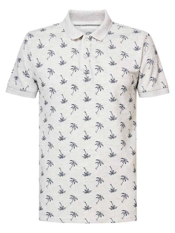 Men Polo Shirts Petrol Industries Palm Tree Polo Shirt Silver Grey Melee