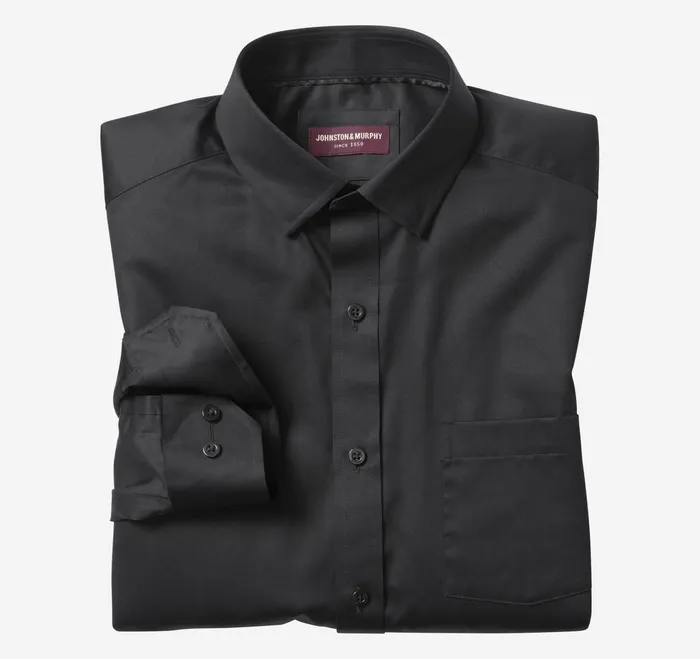 Men Premium Cotton Shirts Black Sateen Poplin JohnstonandMurphy Shirts