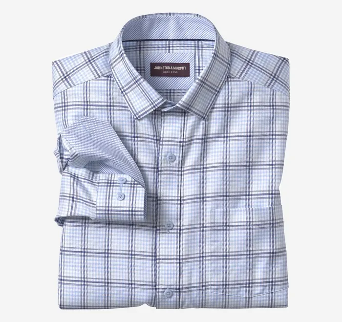 Men Premium Cotton Shirts Mint Shadow Grid JohnstonandMurphy Shirts