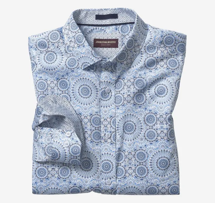 Men Printed Cotton Shirt Blue Kaleidoscope JohnstonandMurphy Shirts
