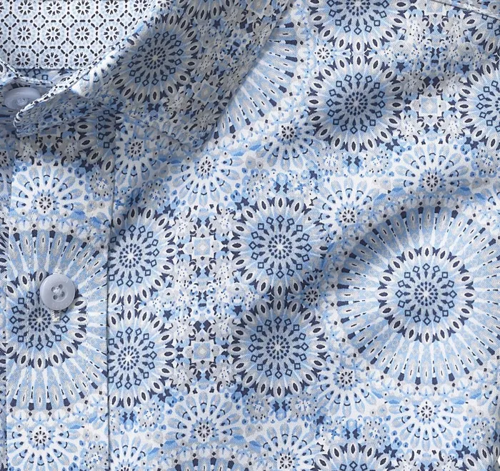 Men Printed Cotton Shirt Blue Kaleidoscope JohnstonandMurphy Shirts